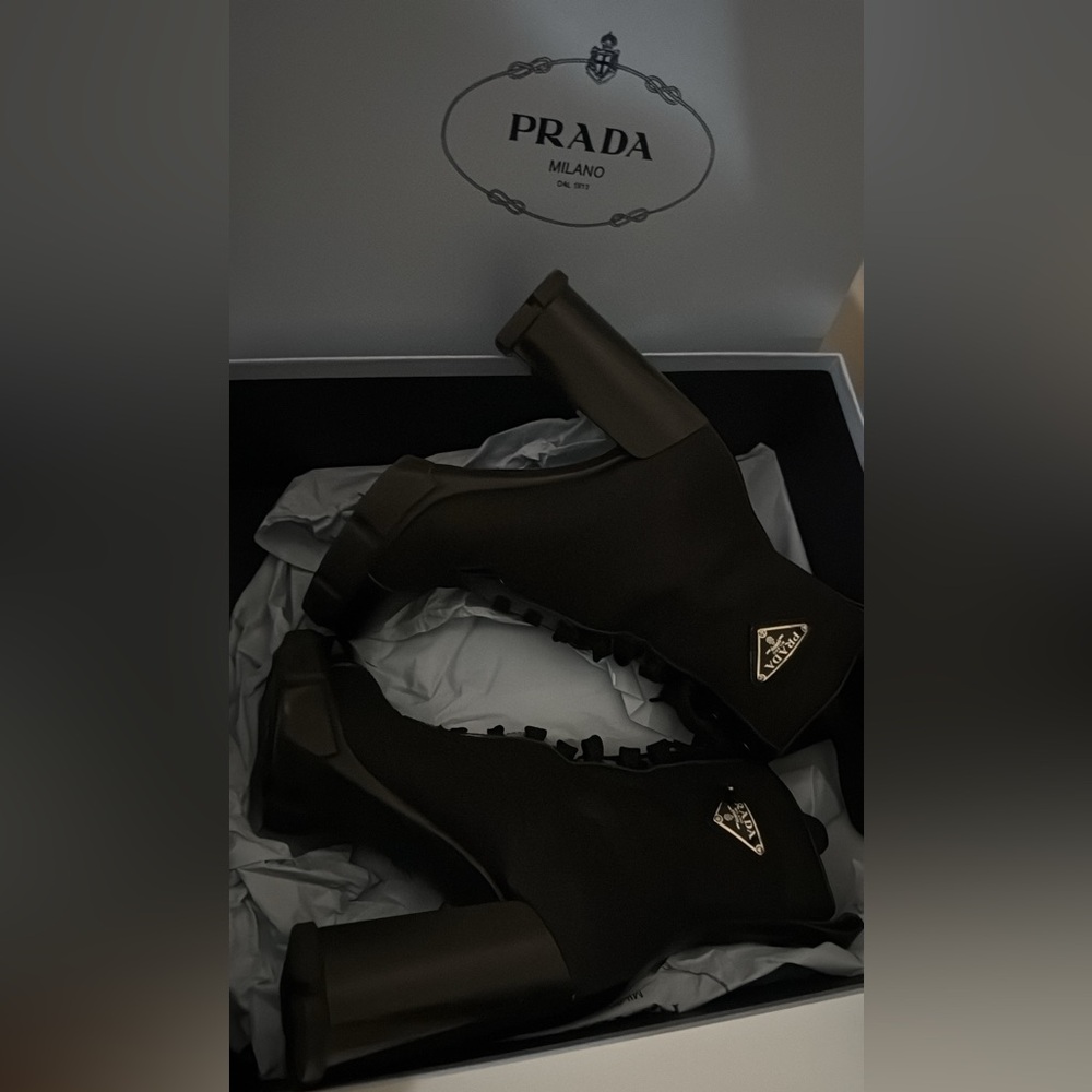 Prada Women's Black Heeled Lace-Up Boots - Picture 6 of 7